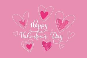 Happy Valentine's Day. Card. Line hearts, pink background vector