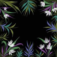 fondo oscuro elegante, moderno y malhumorado con marco de decoración de hojas de naturaleza botánica floral. fondo de papel tapiz vectorial con espacio de copia vacío en el medio para publicación en medios sociales, afiche, impresión. vector