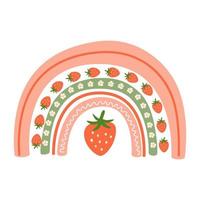 Strawberry hand drawn. Summer strawberry. Retro strawberry in rainbow. Summer fruit print isolated element. Summer mood. Vector illustration. Contemporary art. Cute berry rainbow logo.