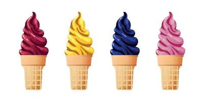 Set of ice cream cone on the white background. Vector illustration for cafe menu, cover, flyer, banner, poster.