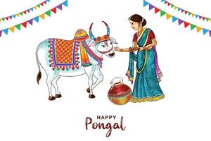 Hand draw happy pongal greeting card background vector