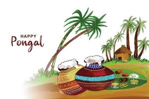 Happy pongal holiday harvest festival card background vector