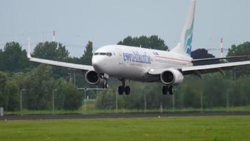 AMSTERDAM, THE NETHERLANDS JULY 27, 2017 - Euro Atlantic Airways Boeing 737 CS TQU landing at runway 18R Polderbaan. Shiphol Airport, Amsterdam, Holland video