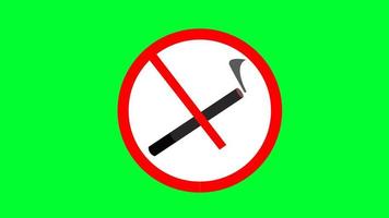 No smoking cigarette icon with red circle prohibition on Green Screen. Smoking not allowed 2D cartoon Animation. Stop smoking Forbidden sign. Smoking Zone area, Not Allowed Sign. video