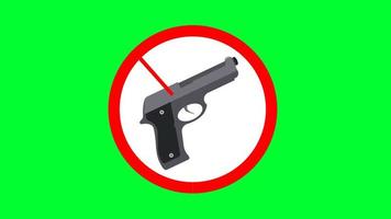pas d'armes à feu et pas de signe d'arme pour la sécurité sur écran vert. pas de symbole de guerre, pas d'armes à feu autorisées. icône sans bras interdisant le signe. video