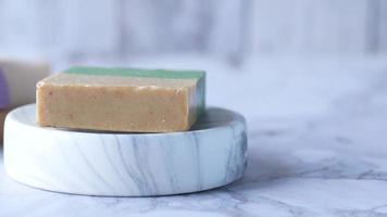 Homemade Natural Soap Bar On Black Background video