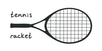 Flat vector illustration in childish style. Hand drawn tennis racket for kids.