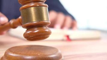 Close Up Of Gavel And Book On Table video