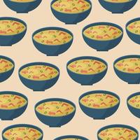 Seamless pattern of Asian soup with salmon and octopus vector