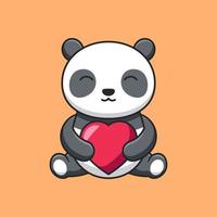 lindo panda sosteniendo amor, lindo personaje de panda. vector