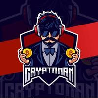 cryptocurrency man mascot  character for mining and game logo design vector