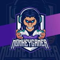 monkey gamer with console and headphone mascot esport logo design character vector