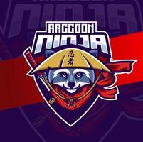 personaje de diseño de logotipo de esport de mascota de mapache ninja vector