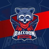 mapache de la mafia con personaje de diseño de logotipo de esport de mascota de pistola vector