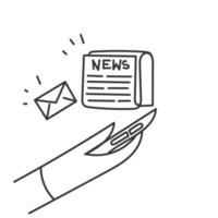 hand drawn doodle reading news on mobile phone illustration vector