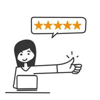 hand drawn doodle Giving Five Star Feedback review illustration vector