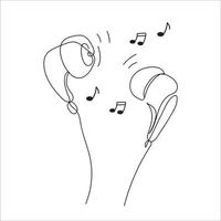 Earbud Headphone Line Art, Music Simple Sketch, Note Outline Drawing, Musical Lines, Vector File, Black