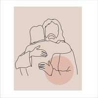Jesus Line Art, Vector File, Simple Outline Drawing, Black Sketch Of People Hugging,