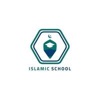 logotipo de la escuela islámica en forma de lápiz y mezquita. vector