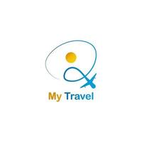 Travel logo with shapes resembling people, planes and letters. vector