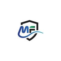 Initial letter F, M, FM or MF overlapping, interlock, monogram logo, blue and black color on white background vector