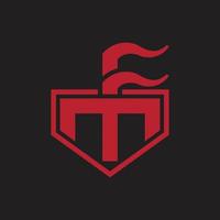 Initial letter F, M, FM or MF overlapping, interlock, monogram logo, red color on black background vector