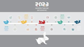 plantilla infográfica 2023 para negocios. calendario de diagrama de línea de tiempo de conejo moderno y temas de 4 trimestres, se puede utilizar para infografías vectoriales, diagramas de flujo, presentaciones, sitios web. vector