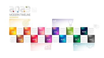 plantilla infográfica 2023 para negocios. calendario de diagrama de línea de tiempo moderno y temas de 4 trimestres, se pueden utilizar para infografías vectoriales, diagramas de flujo, presentaciones, sitios web. vector