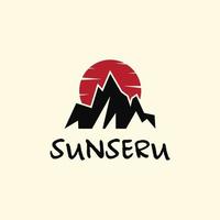 japanese sunset mountain logo vector