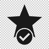 Check mark with star icon in flat style. Add to favorite vector illustration on white isolated background. Bookmark business concept.