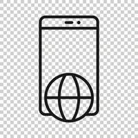 Globe smartphone icon in flat style. Mobile phone location vector illustration on white isolated background. Destination business concept.