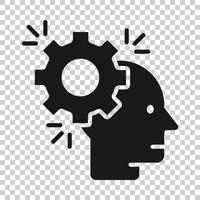 Human head with cogwheel icon in flat style. Technology progress vector illustration on white isolated background. Face and gear business concept.
