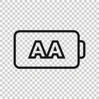 AA battery icon in flat style. Power level vector illustration on white isolated background. Lithium accumulator business concept.