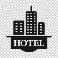 Hotel sign icon in flat style. Inn building vector illustration on white isolated background. Hostel room business concept.