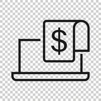 Laptop with money icon in flat style. Computer dollar vector illustration on white isolated background. Finance monitoring business concept.