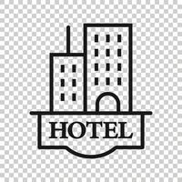 Hotel sign icon in flat style. Inn building vector illustration on white isolated background. Hostel room business concept.