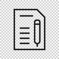 Blogging icon in flat style. Document with pen vector illustration on white isolated background. Content business concept.