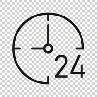 Clock 24 7 icon in flat style. Watch vector illustration on white isolated background. Timer business concept.