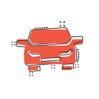 icono de coche en estilo cómico. ilustración de vector de dibujos animados de vehículo de automóvil sobre fondo blanco aislado. concepto de negocio de efecto de salpicadura de sedán.