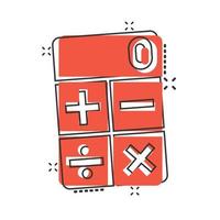 Calculator icon in comic style. Calculate cartoon vector illustration on white isolated background. Calculation splash effect business concept.