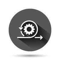 Agile icon in flat style. Flexible vector illustration on black round background with long shadow effect. Arrow cycle circle button business concept.