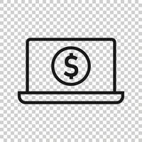 Laptop computer chart icon in flat style. Money diagram vector illustration on white isolated background. Financial process business concept.