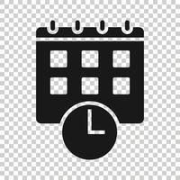 calendario con icono de reloj en estilo plano. Ilustración de vector de agenda sobre fondo blanco aislado. programar el concepto de negocio del planificador de tiempo.