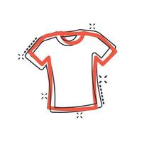 icono de camiseta en estilo cómico. ilustración de vector de dibujos animados de ropa casual sobre fondo blanco aislado. concepto de negocio de efecto de salpicadura de ropa de polo.