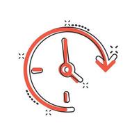 Clock icon in comic style. Watch cartoon vector illustration on white isolated background. Timer splash effect business concept.