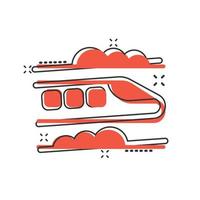 Metro icon in comic style. Train subway cartoon vector illustration on white isolated background. Railroad cargo splash effect business concept.