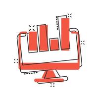 Website analytics icon in comic style. SEO data cartoon vector illustration on white isolated background. Computer diagram splash effect business concept.