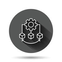 Api technology icon in flat style. Algorithm vector illustration on black round background with long shadow effect. Gear with arrow circle button business concept.