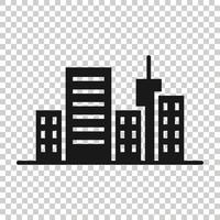 Building icon in flat style. Town skyscraper apartment vector illustration on white isolated background. City tower business concept.