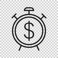 Time is money icon in flat style. Clock with dollar vector illustration on white isolated background. Currency business concept.